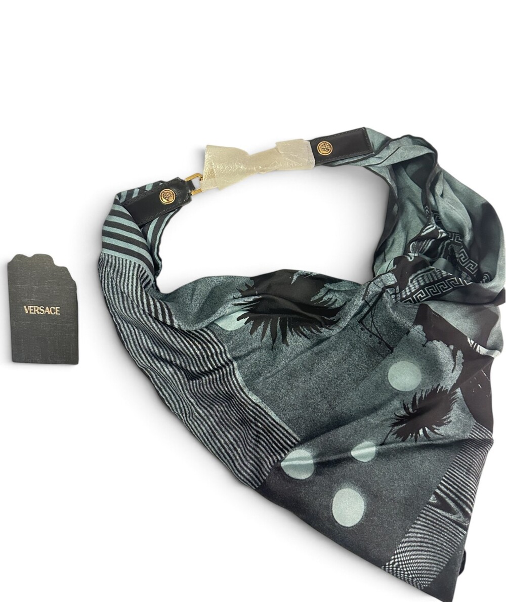 Versace Silk Scarf with Hardware Sunset Palms 55cm For Bag or Bib NIB